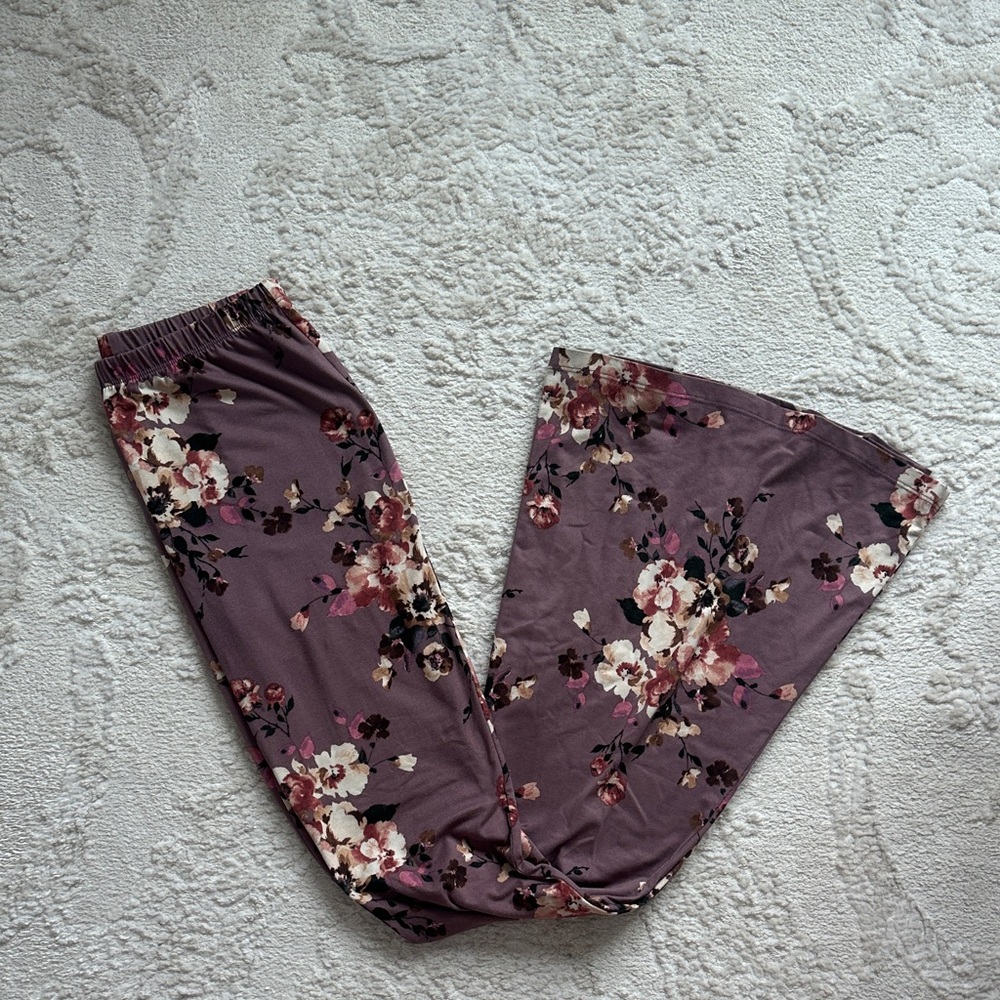 Polly & Esther Floral Boot Cut Pants - Purple and Pink